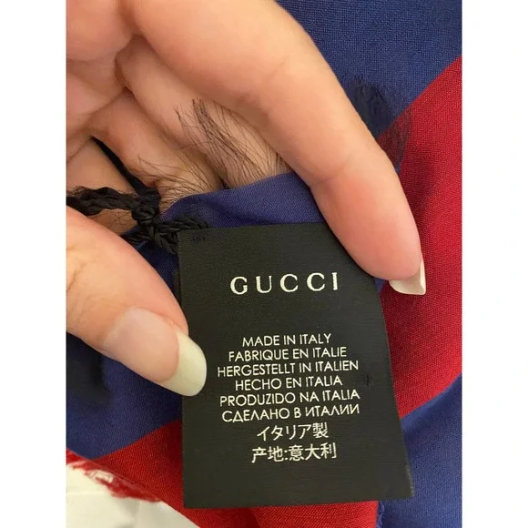 NWT Gucci Shining Tiger Head Red and Blue Stripe Scarf Wrap - Picture 8 of 9
